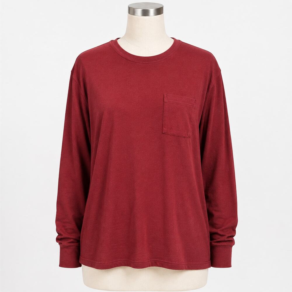 Automet Burgundy Long Sleeve Pocket T-Shirt Women's XL Soft Stretch Casual Top